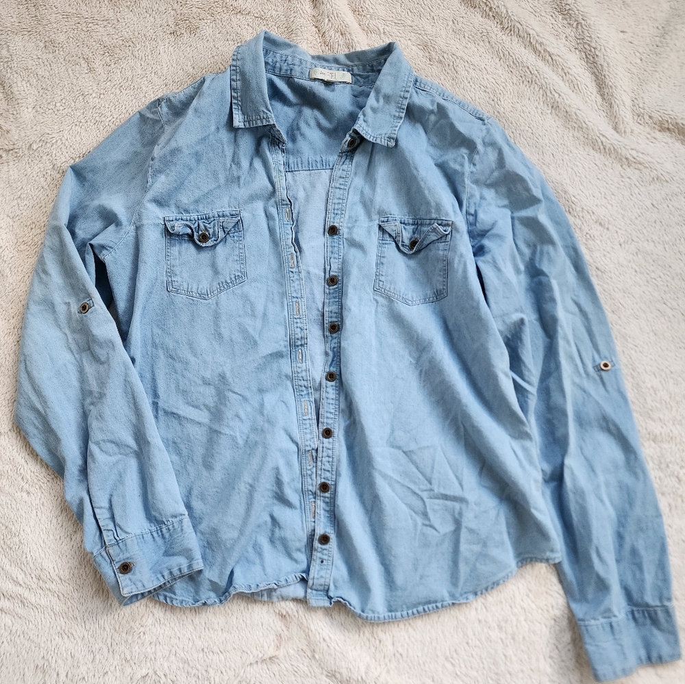 Light Blue Denim Button-Up Shirt